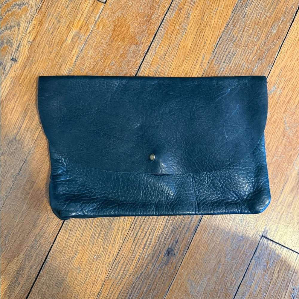 Dark green Leather Clutch Wallet - Minimal Snap Closure